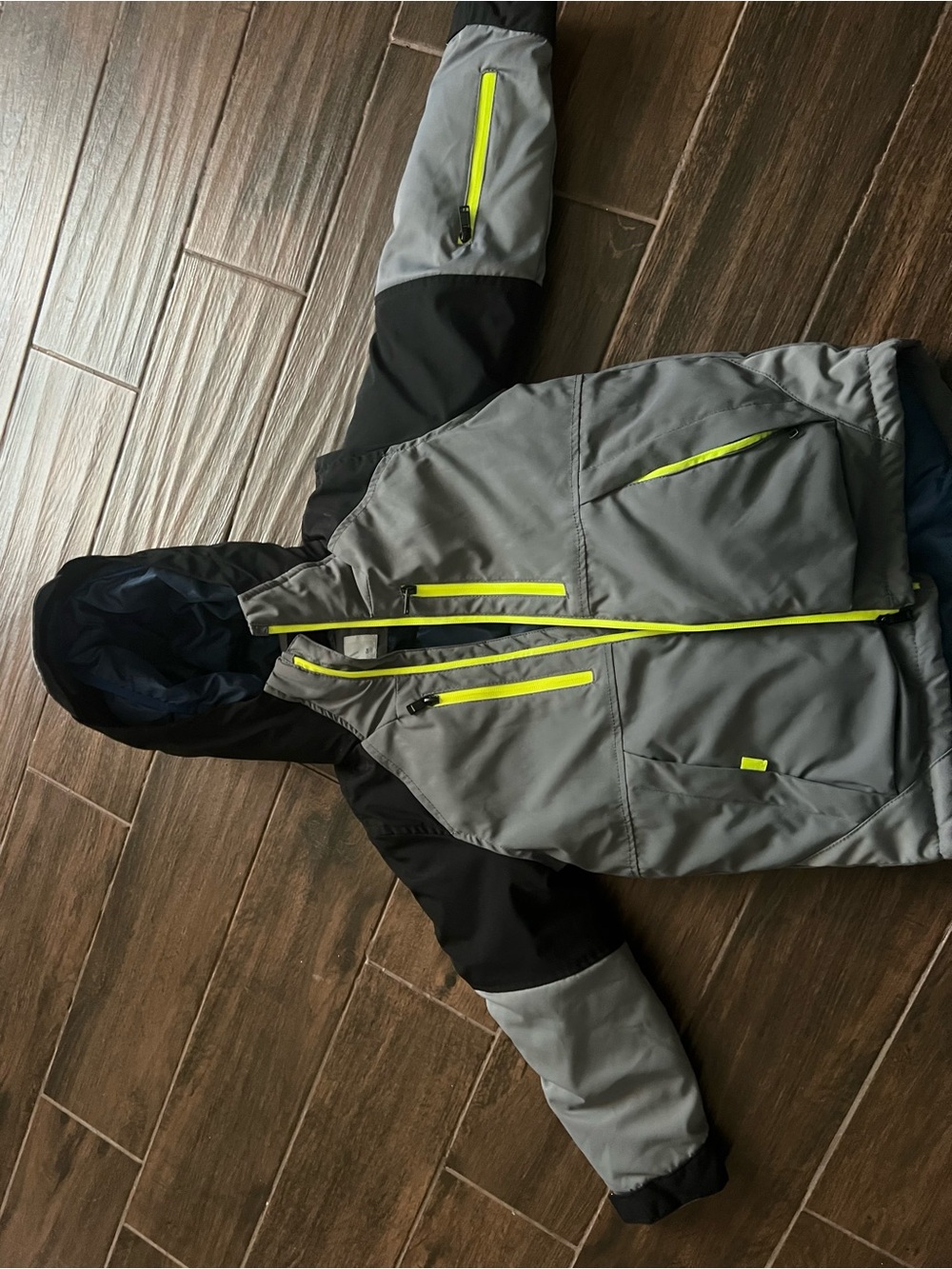 Zara Navy Blue Puffer Jacket with Gray Trim